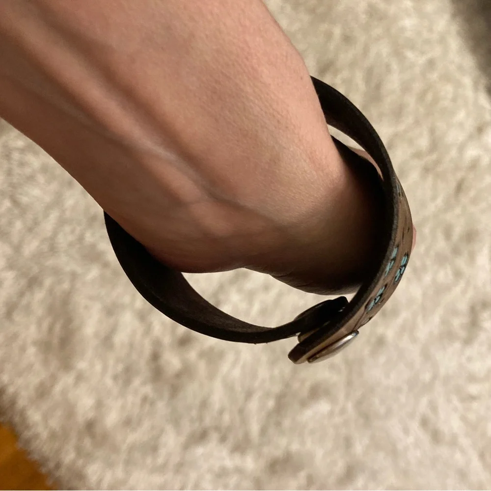 Brown with Blue Flowers Leather Bracelet Western Snap Nature Inspired Cabincore - Picture 3 of 10